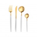Cutlery set GOA - 24 pieces - white gold matte brushed gold platted with wooden box