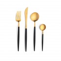 Cutlery set GOA - 24 pieces - black gold matte brushed gold platted with wooden box